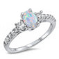 Oval White Opal & Cubic Zirconia .925 Sterling Silver Ring Sizes 4-13