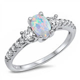 Oval White Opal & Cubic Zirconia .925 Sterling Silver Ring