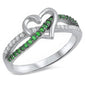 <span>CLOSEOUT!</span> Green Emerald Infinity twist with heart .925 Sterling Silver Ring Sizes 4-5, 8-9