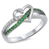 <span>CLOSEOUT!</span> Green Emerald Infinity twist with heart .925 Sterling Silver Ring Sizes 4-5, 8-9
