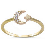 <span>CLOSEOUT! </span>Yellow Gold Plated Cz Crescent Moon & Star .925 Sterling Silver Ring