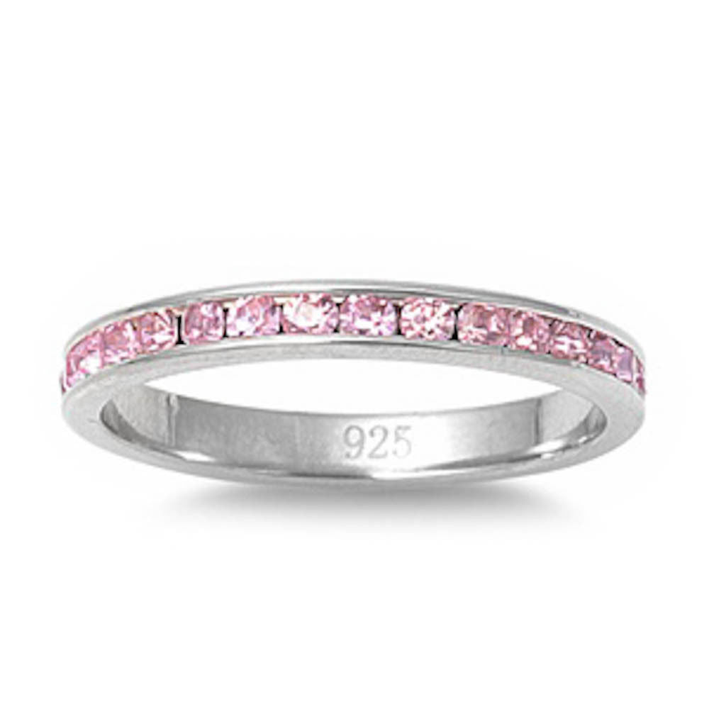 <span>CLOSEOUT!</span> Pink Cz Eternity Band Ring .925 Sterling Silver Sizes 3-12