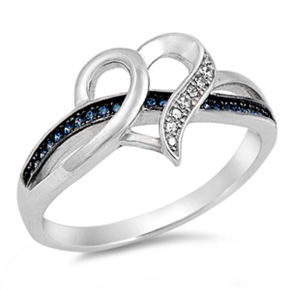<span>CLOSEOUT!</span> Infinity Heart Cz & Sapphire .925 Sterling Silver Ring Sizes 5-10
