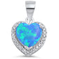 Blue Fire Opal Heart with CZ .925 Sterling Silver Pendant Necklace