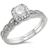 <span>CLOSEOUT! </span>Wedding Set Round Cubic Zirconia .925 Sterling Silver Ring