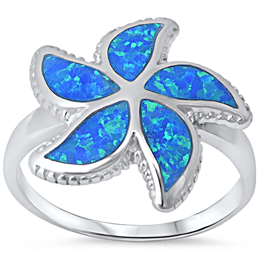 <span>CLOSEOUT!</span>Blue Opal Flower .925 Sterling Silver Ring