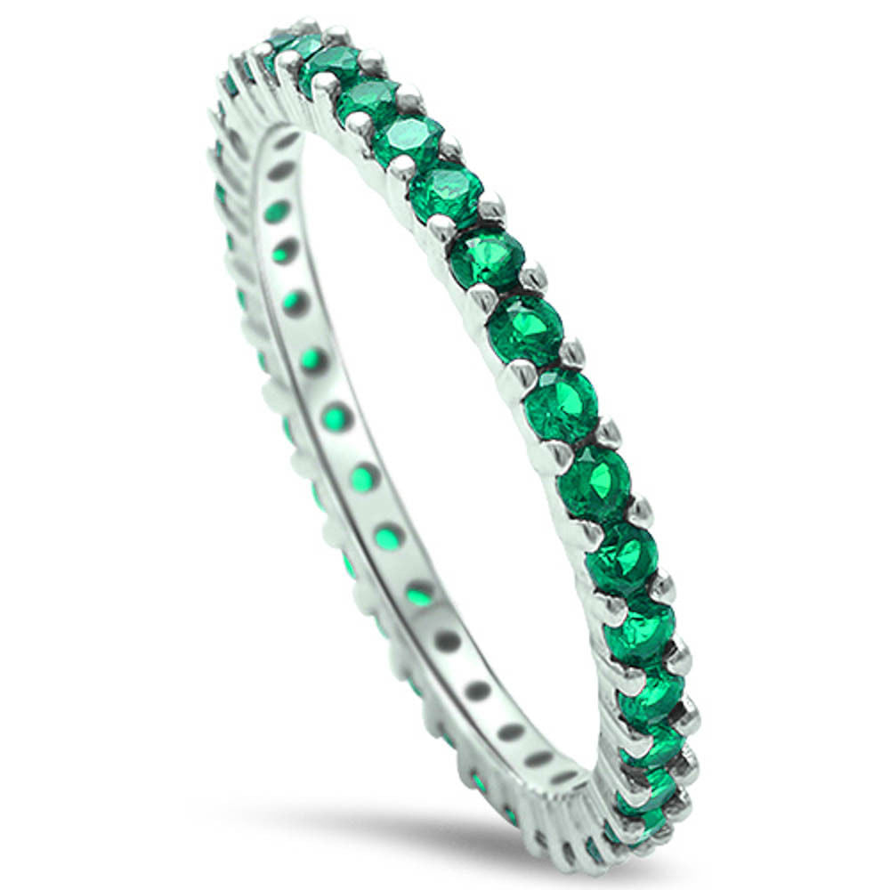<span>CLOSEOUT! </span>Stackable Emerald Cubic Zirconia .925 Sterling Silver Eternity Band Sizes 2-12