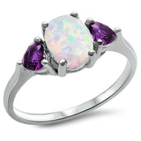 Oval White Opal & Heart Amethyst .925 Sterling Silver Ring