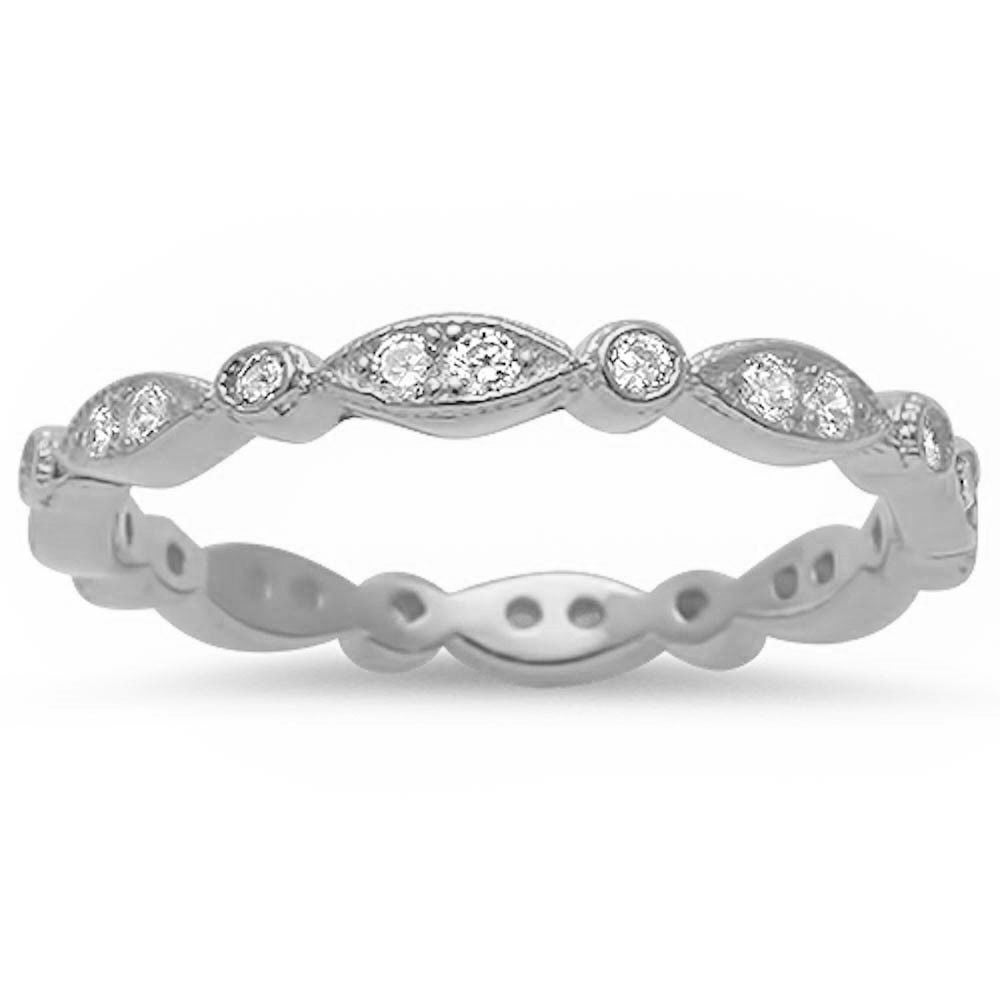 Marquis & Round Shape Cubic Zirconia Eternity Band .925 Sterling Silver Ring Sizes 3-12