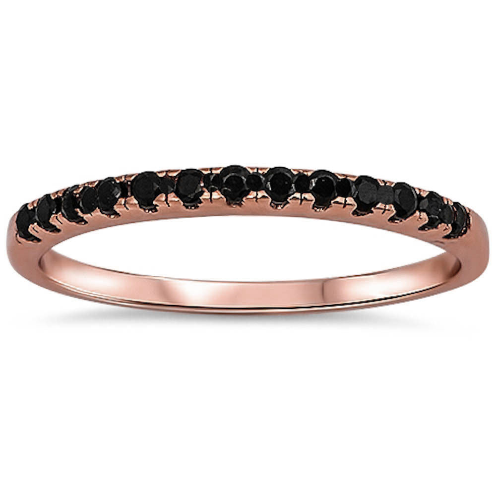 <span>CLOSEOUT!</span>Rose Gold Plated Black Onyx Eternity Band .925 Sterling Silver Ring Sizes 3-11