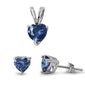 Blue Sapphire Heart Pendant & Earrings Set .925 Sterling Silver