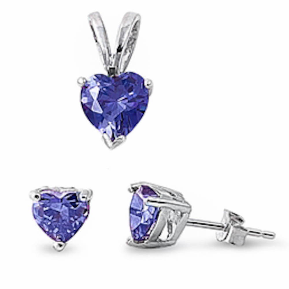 Tanzanite Heart Pendant & Earrings Set .925 Sterling Silver