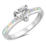 <span>CLOSEOUT!</span> Heart Shape CZ with White Opal .925 Sterling Silver Ring