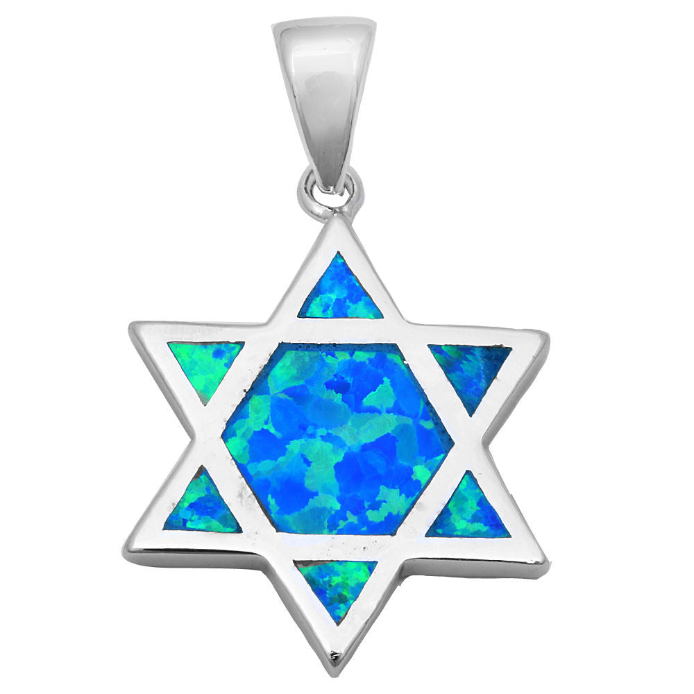 <span>CLOSEOUT! </span>SOLID BLUE FIRE OPAL STAR OF DAVID .925 Sterling Silver Pendant Necklace