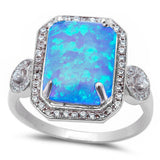  Large Radiant Cut Blue Opal & Cubic Zirconia .925 Sterling Silver Ring Sizes 5-12