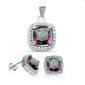 Cushion Rainbow Topaz & Cubic Zirconia .925 Sterling Silver Pendant & Earring Set