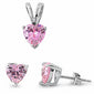Pink Cz Heart Pendant & Earrings Set .925 Sterling Silver