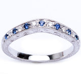 .23ct 14k White gold Round Blue Sapphire Diamond Band Size 6.5