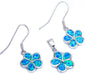 Blue Fire Opal Plumeria .925 Sterling Silver Pendant & Earrings Set