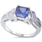 <span>CLOSEOUT!</span> Princess Cut Tanzanite & White Opal .925 Sterling Silver Ring