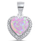 Pink Fire Opal Heart with CZ .925 Sterling Silver Pendant Necklace
