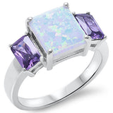 White Fire Opal & Amethyst .925 Sterling Silver Ring Sizes 5,10