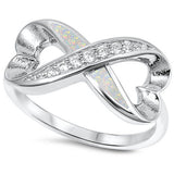 White Opal & Cz Heart Shape Infinity .925 Sterling Silver Ring Sizes 5-6,8-10