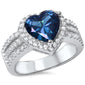 <span>CLOSEOUT!</span> 3ct Heart Shape Blue Sapphire & Cz .925 Sterling Silver Ring Sizes 4-11