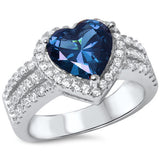  3ct Heart Shape Blue Sapphire & Cz .925 Sterling Silver Ring