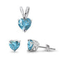 Blue Topaz Heart Pendant & Earrings Set .925 Sterling Silver