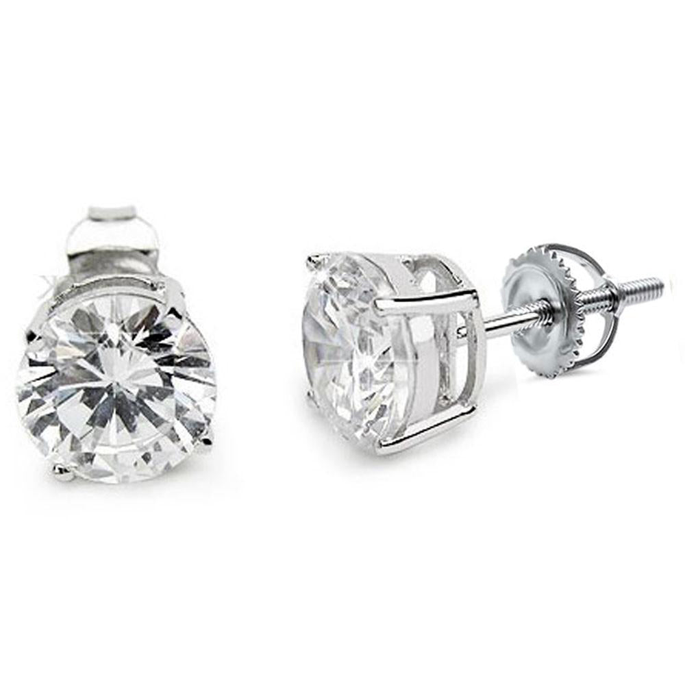 Unisex Sterling Silver Stud Earrings - Round Screw Back 2mm-7mm, Cubic Zirconia