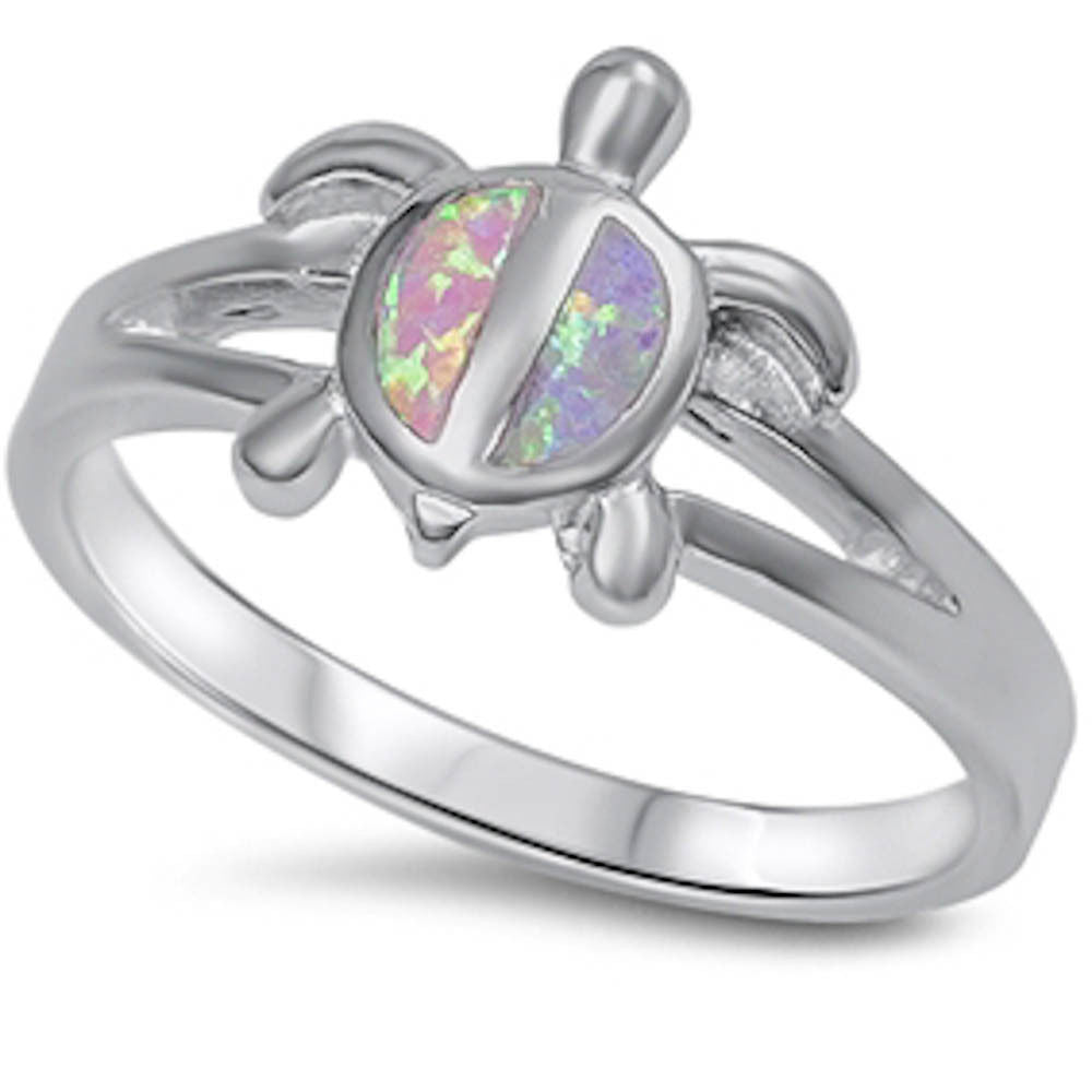 Pink Opal turtle .925 Sterling Silver Ring Sizes 5-10
